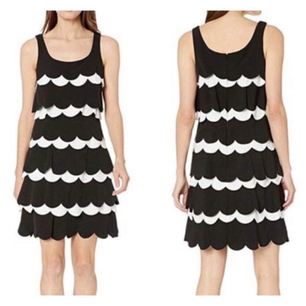 Julia Jordan Black & White Scalloped Sleeveless Dress Women’s 2 Sheath